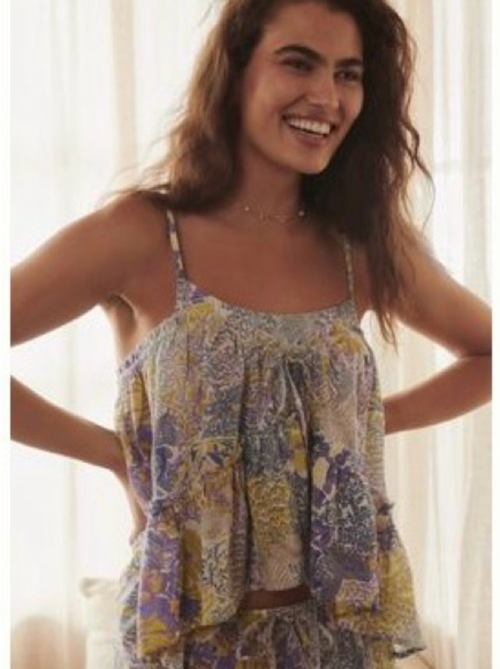 Anthropologie raw edged relaxed camisole with ruffle